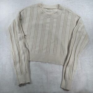Aeropostale Ivory Chunky-Knit Cropped Pullover Sweater Crew Neck Size M